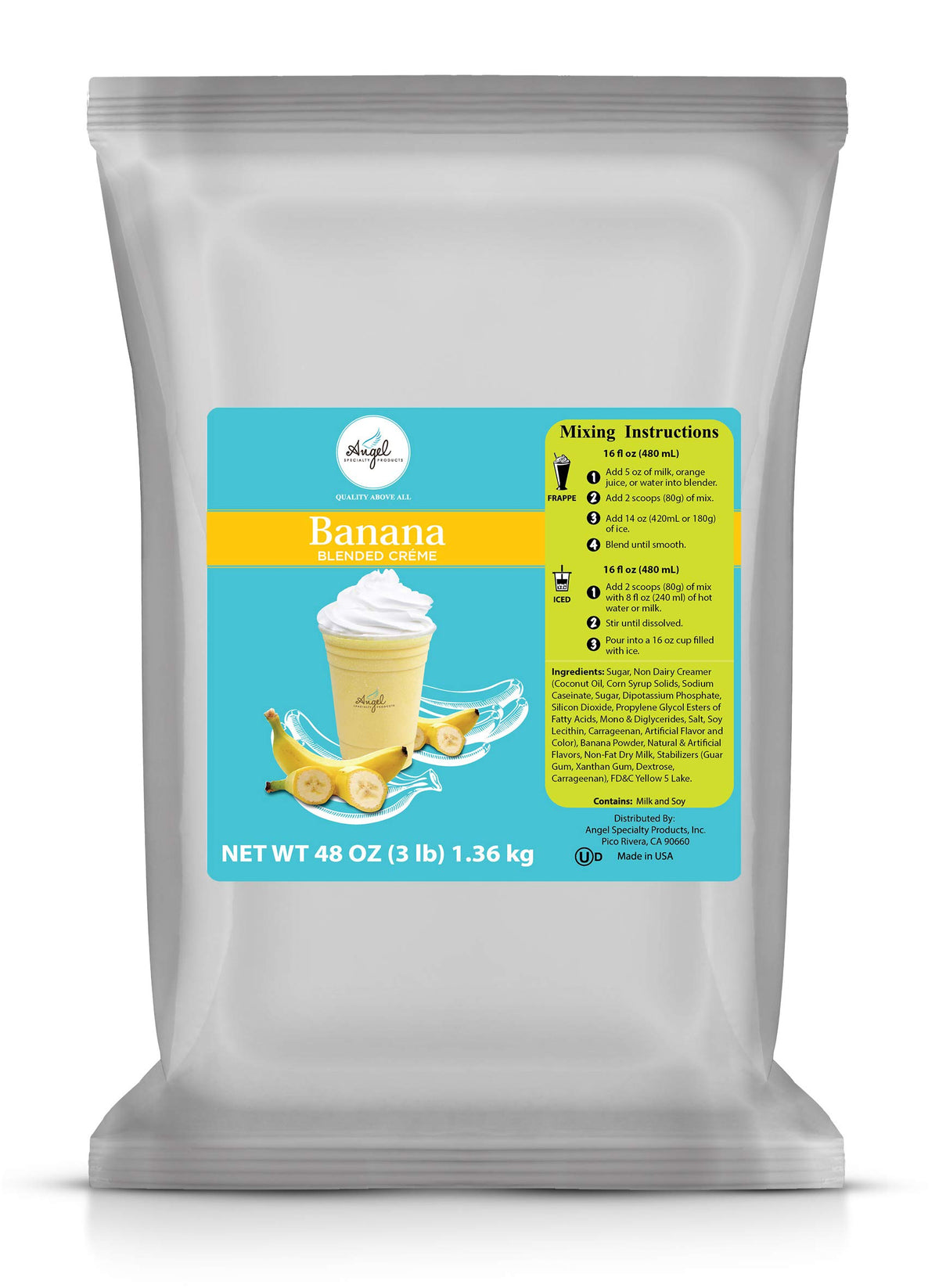 Angel Specialty Banana Blended Creme Powder 3lb bag for creamy shakes