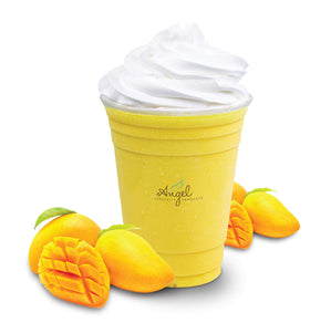 Angel Specialty Mango frappe mix ready to blend into refreshing drinks.