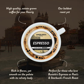 Keurig brewing Angelino's espresso pod for a concentrated shot.