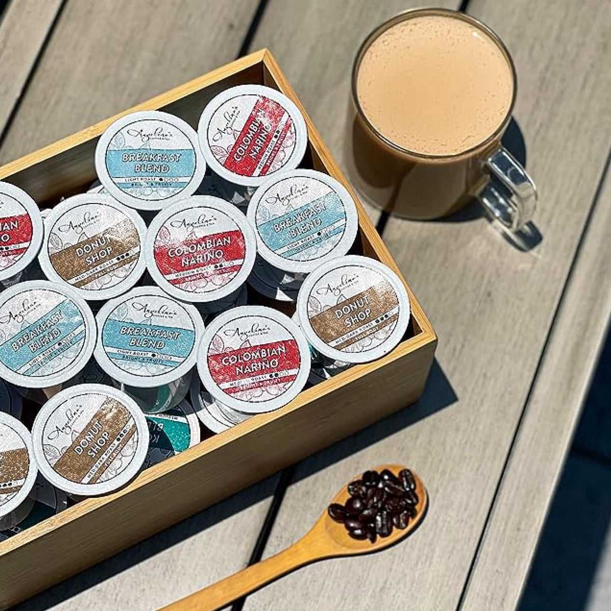 Angelino's Coffee fresh-roast pods delivering aroma-packed freshness in every cup.