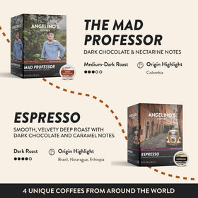 Angelino's Coffee Reserve Espresso Dark Roast cup provides velvety depth for espresso moments.