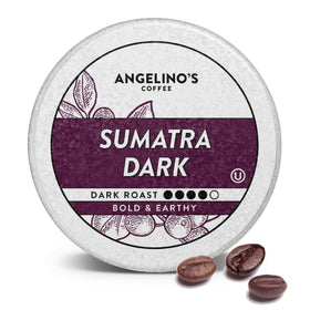 Angelino's Coffee Sumatra pod closeup highlighting bold aroma and full body