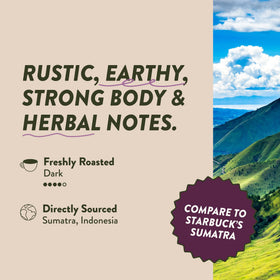 Angelino's Sumatra pod in cup emphasizes earthy flavor profile and smooth finish