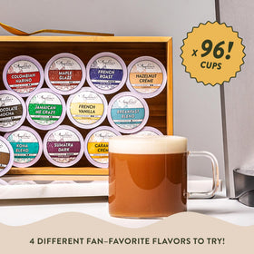 Assorted display of Angelino’s Coffee on a shelf highlighting variety and aroma.