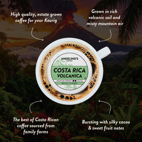 Packaging close-up of Angelino's Tarrazu volcanica pod shows freshness.