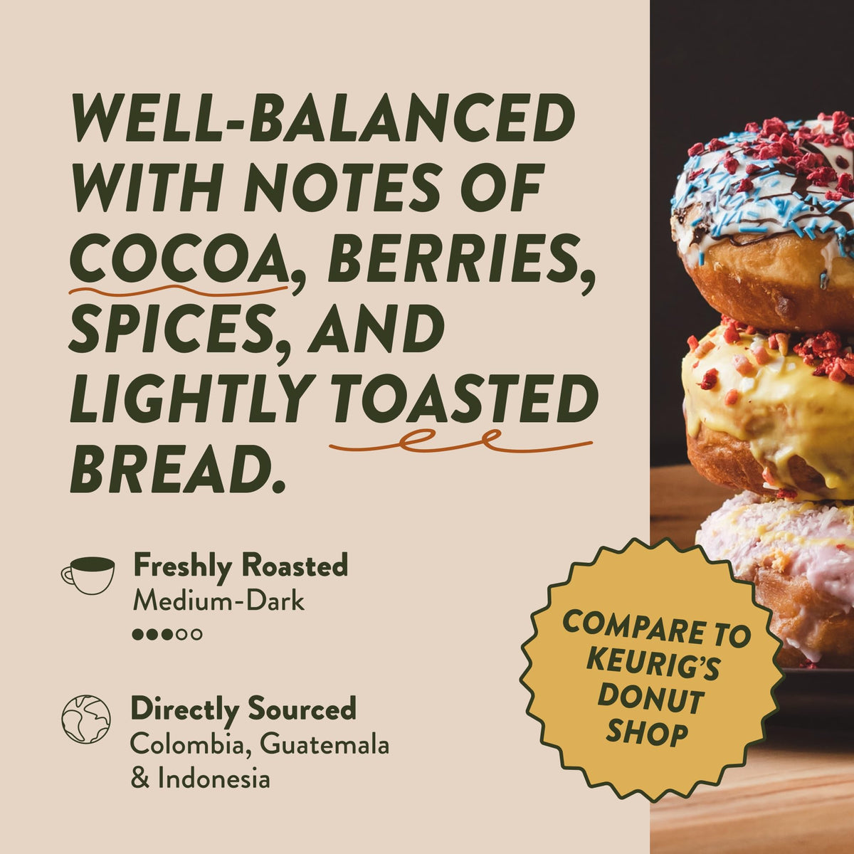 Angelino's Donut Shop pods in cup deliver smooth, balanced flavor.