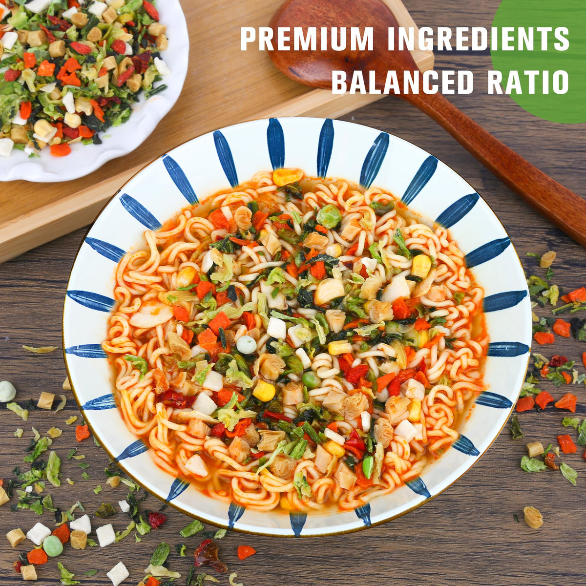 Anggou dried veggie blend featuring goji, cabbage, corn, and shiitake for nourishing ramen toppings.