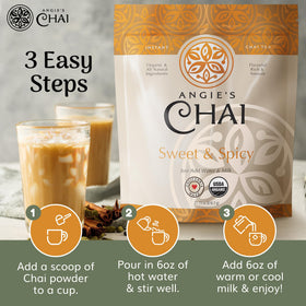 Angie's Chai eco-friendly sourcing label emphasizes sustainable farming.