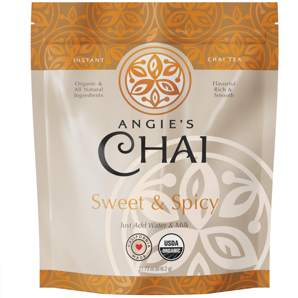 Angie's Chai organic instant chai powder in a jar for rich, ready-to-drink flavor.