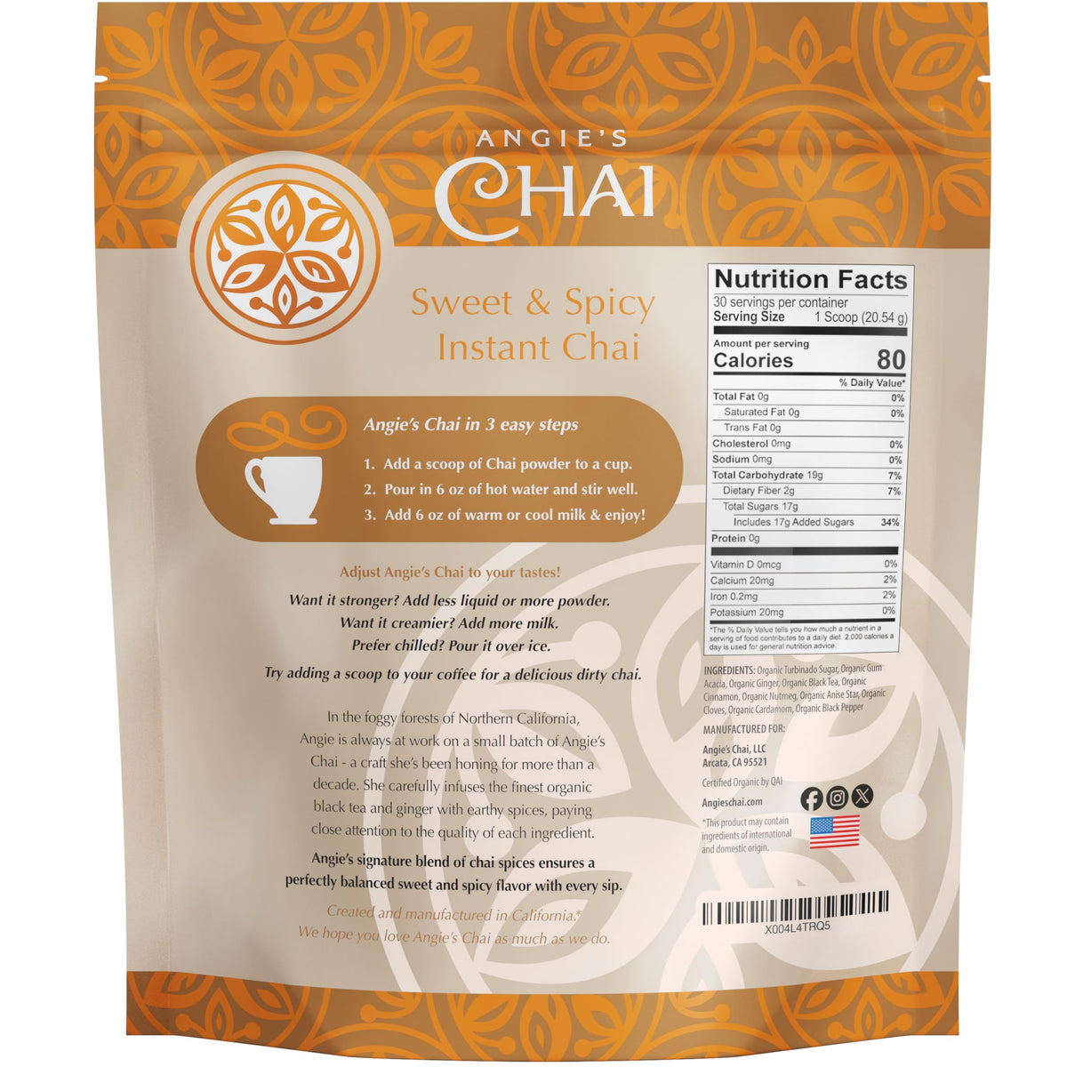 Angie's Chai scoop over powder for quick fragrant chai preparation.
