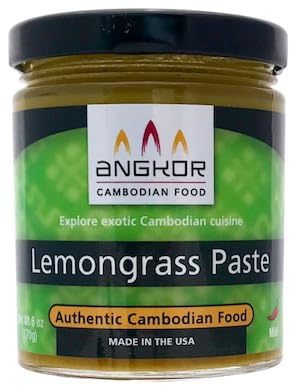 Angkor Lemongrass Paste bottle showcases vibrant color for quick, flavorful marinades.