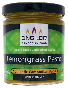 Angkor Lemongrass Paste bottle provides quick, authentic Kroeung flavor for Cambodian meals
