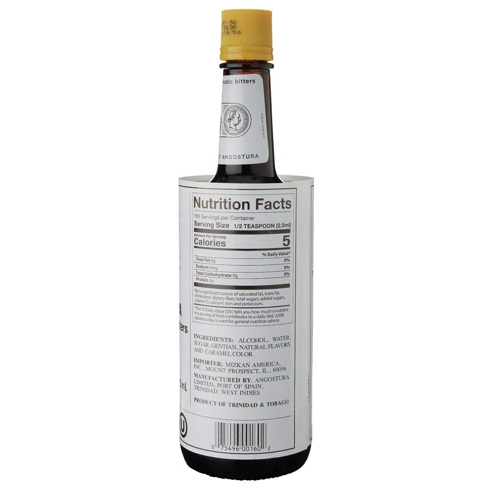 ANGOSTURA Aromatic Bitters label detail adds classic flavor notes to drinks.