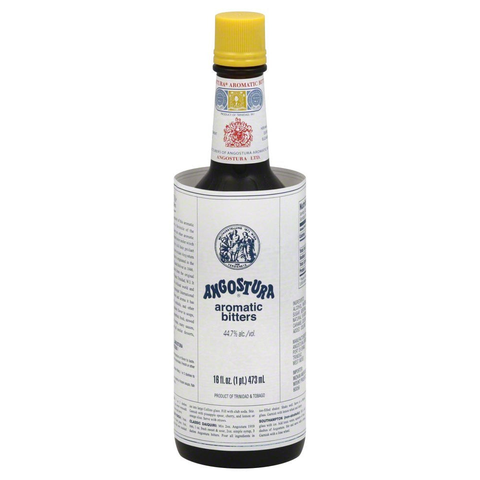 Angostura Aromatic Bitters 16 oz bottle highlights a versatile flavor booster for cocktails and sauces