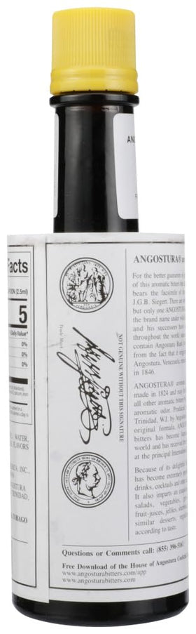 Close-up of Angostura Aromatic Bitters label with classic recipe notes