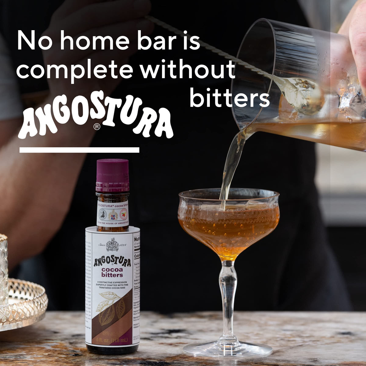 ANGOSTURA Cocoa Bitters cocoa beans closeup hints premium ingredients.
