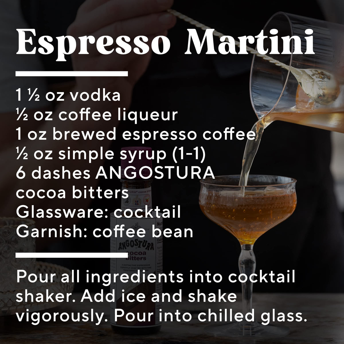 ANGOSTURA Cocoa Bitters elevates Espresso Martini with chocolate notes.