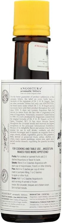 Angostura Orange Bitters bottle label close-up highlights citrus infusion.