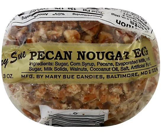 Mary Sue Pecan Nougat Egg inside view, creamy nougat with caramel and pecans