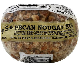 Mary Sue Pecan Nougat Egg inside view, creamy nougat with caramel and pecans