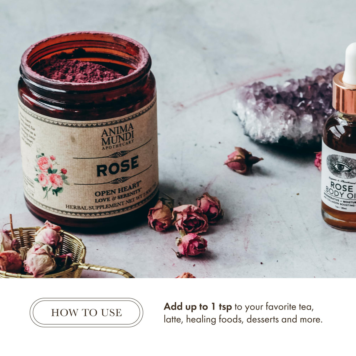 Anima Mundi rose petal powder latte moment adds pink color and gentle rose notes