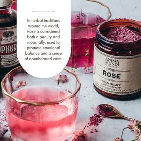 Anima Mundi rose petal powder texture highlights fluffy bloom suited for beverages and desserts