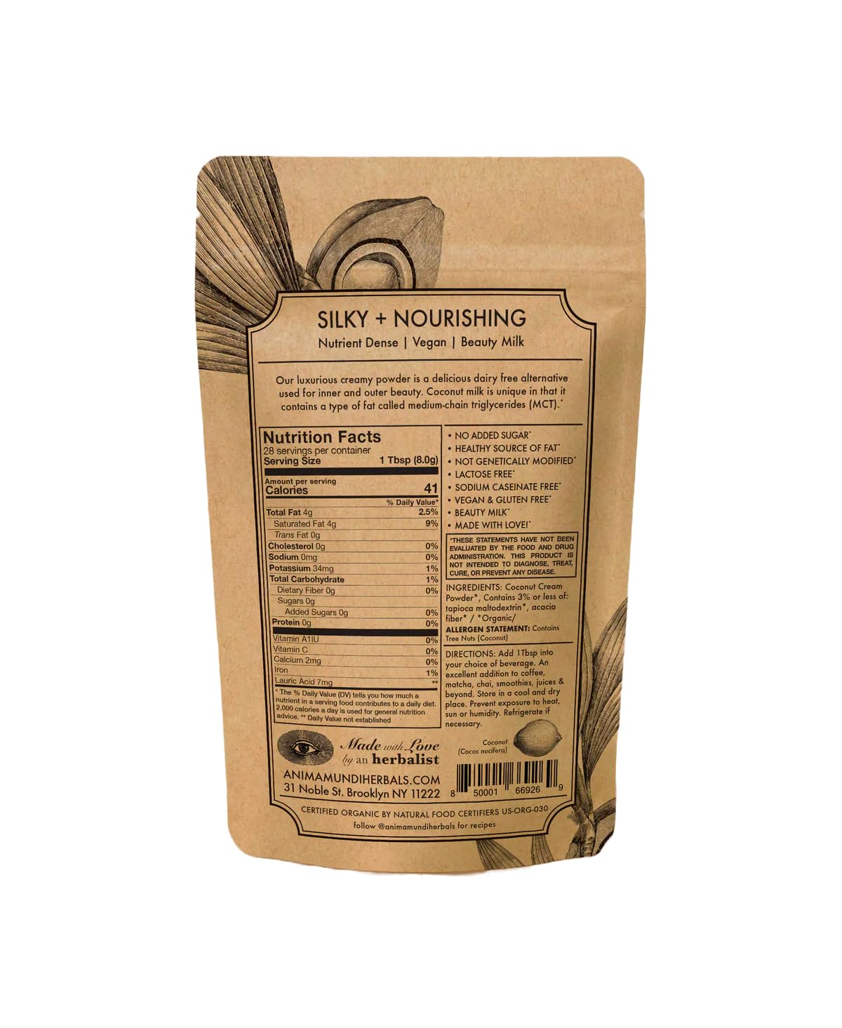 Anima Mundi Coconut Cream Powder latte pour, creamy coffee enhancement