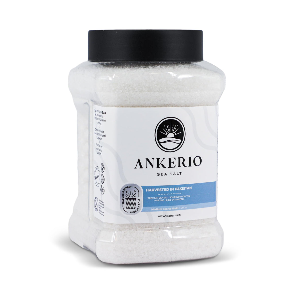 Ankerio Sea Salt 5lb jar with grip handle for easy pouring and daily use