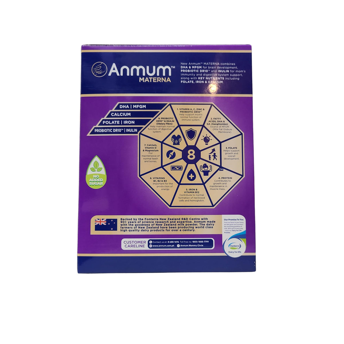 Anmum Materna chocolate mix in a glass highlighting quick preparation.