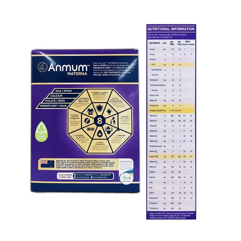 Anmum Materna powder tub close-up showing packaging for lactation daily nourishment.