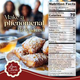 Ann Clark Beignet Mix ingredients display for artisanal quality.