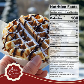 Ann Clark Belgian Liege Waffle Mix highlighting authentic pearl sugar for premium baking results.
