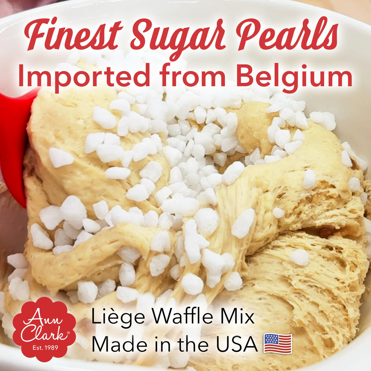Ann Clark Belgian Liege Waffle Mix ready to create restaurant-style waffles at home.