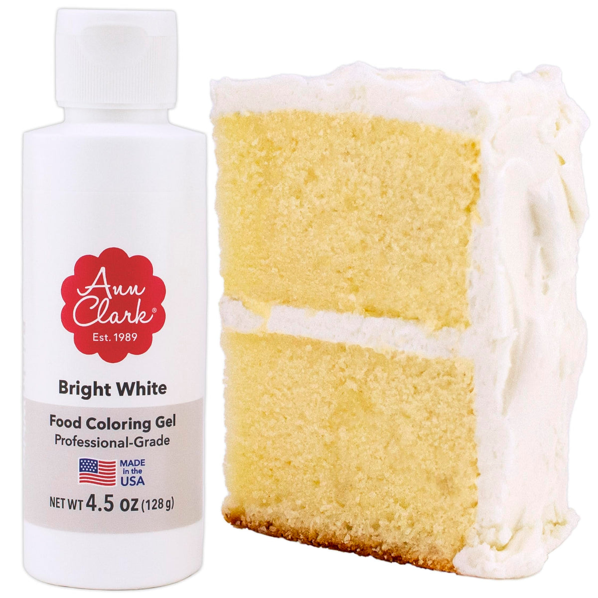 Ann Clark Bright White gel color bottle for precise cake decorating