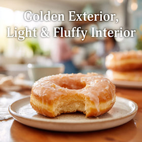 Ann Clark Glazed Doughnut Mix frying process shows crispy exterior.