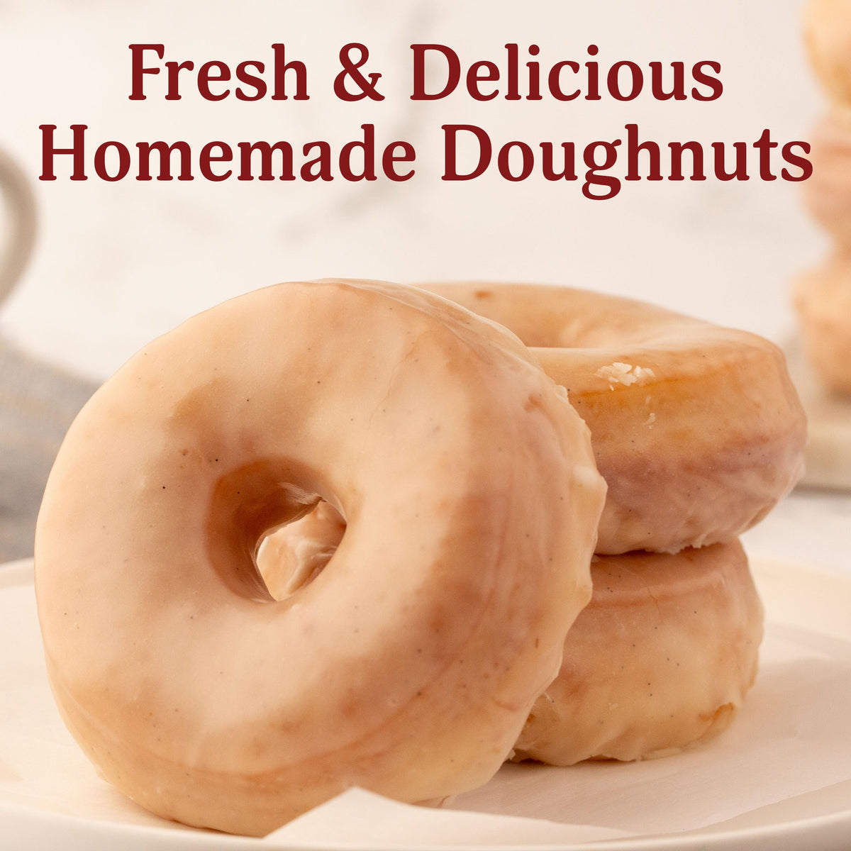 Ann Clark Glazed Doughnut Mix golden crust closeup highlights texture.