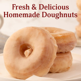 Ann Clark Glazed Doughnut Mix golden crust closeup highlights texture.