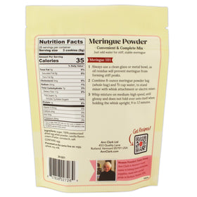 Ann Clark Meringue Powder ingredients detail highlights cane sugar and powdered egg white