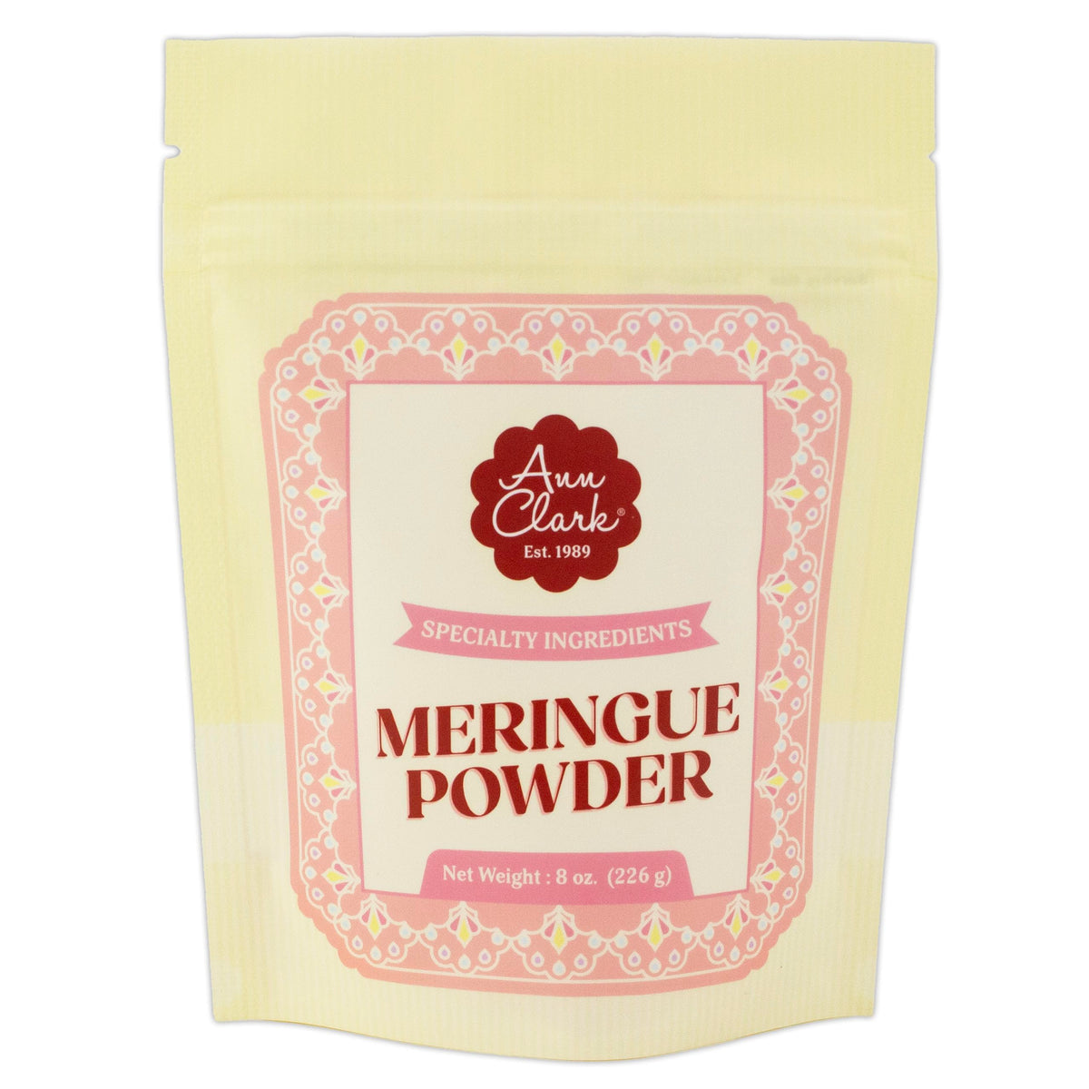 Ann Clark Meringue Powder packaging with resealable pouch for lasting freshness
