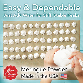 Ann Clark Meringue Powder whipped peaks create light, airy texture for desserts