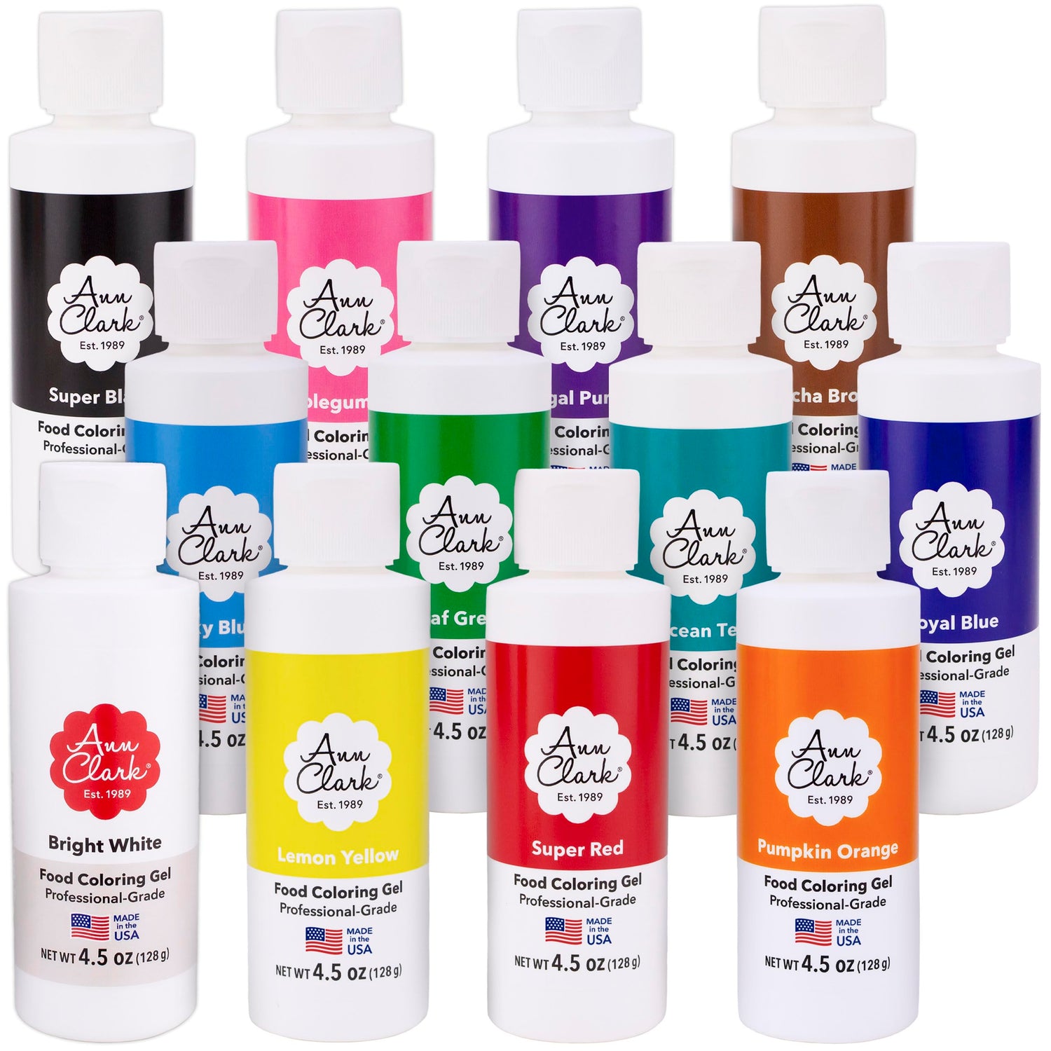 Ann Clark professional coloring gel bottle shows vibrant shade for precise decorating.