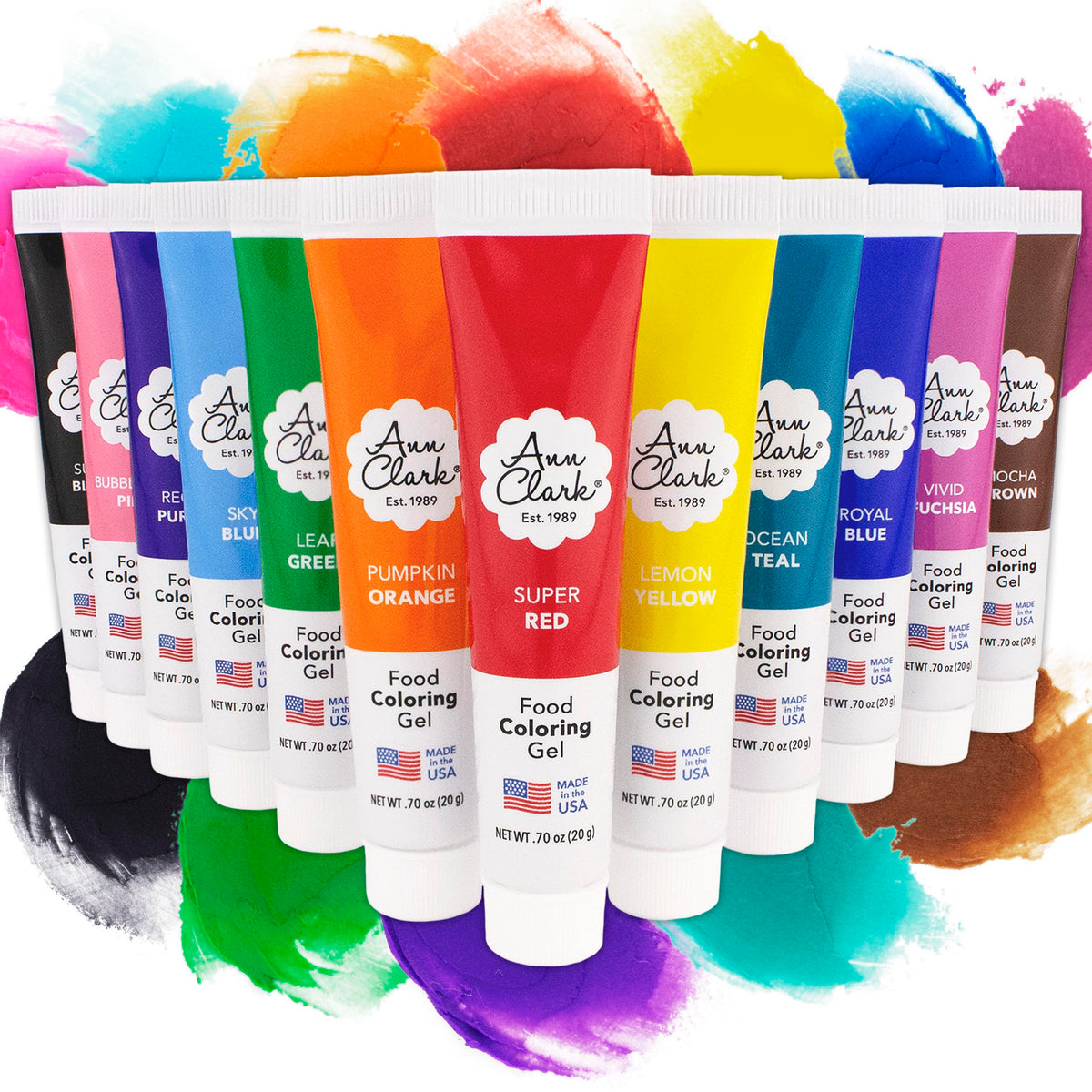 Ann Clark professional gel food coloring tubes 12-pack for vibrant icing and frosting.