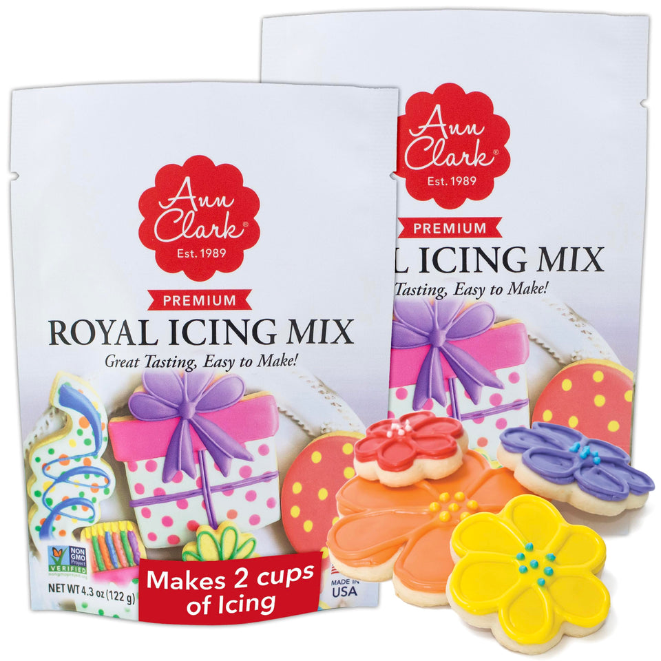 Ann Clark Royal Icing Mix 2-pk packaging for quick decorating without measuring.