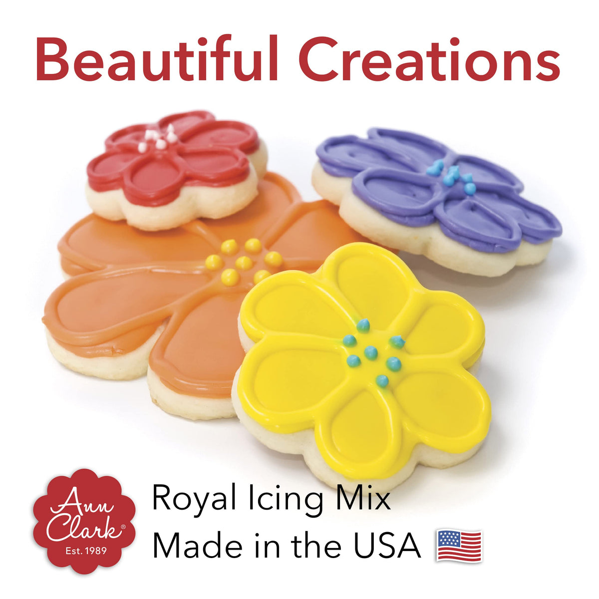 Ann Clark Royal Icing Mix yields clean piping outlines and decorative details.