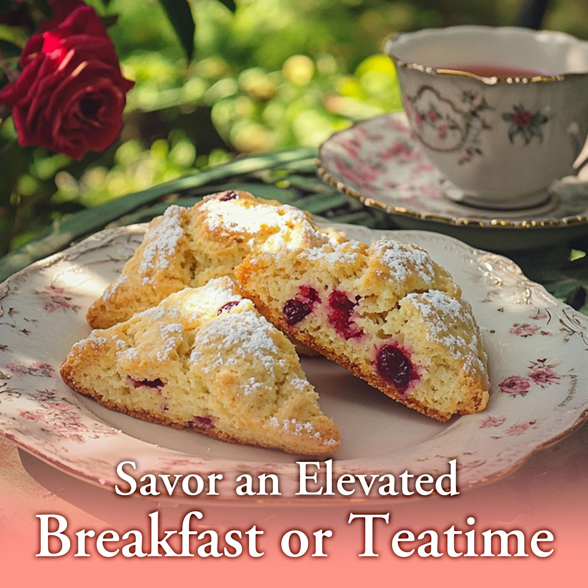 Ann Clark Scone served with tea and butter for teatime enjoyment.