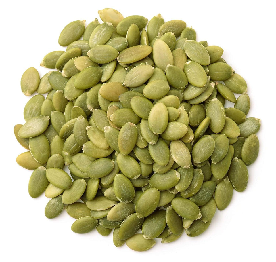 Anna and Sarah 80oz raw pumpkin seeds in a resealable bag front view for freshness