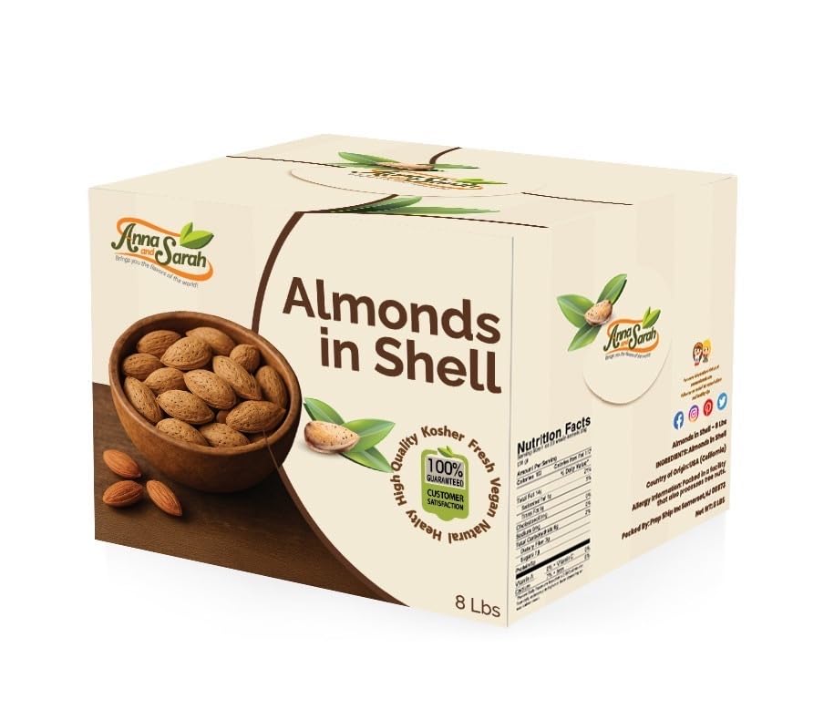 Anna and Sarah almonds in shell box 8lbs, convenient long-lasting pantry option.