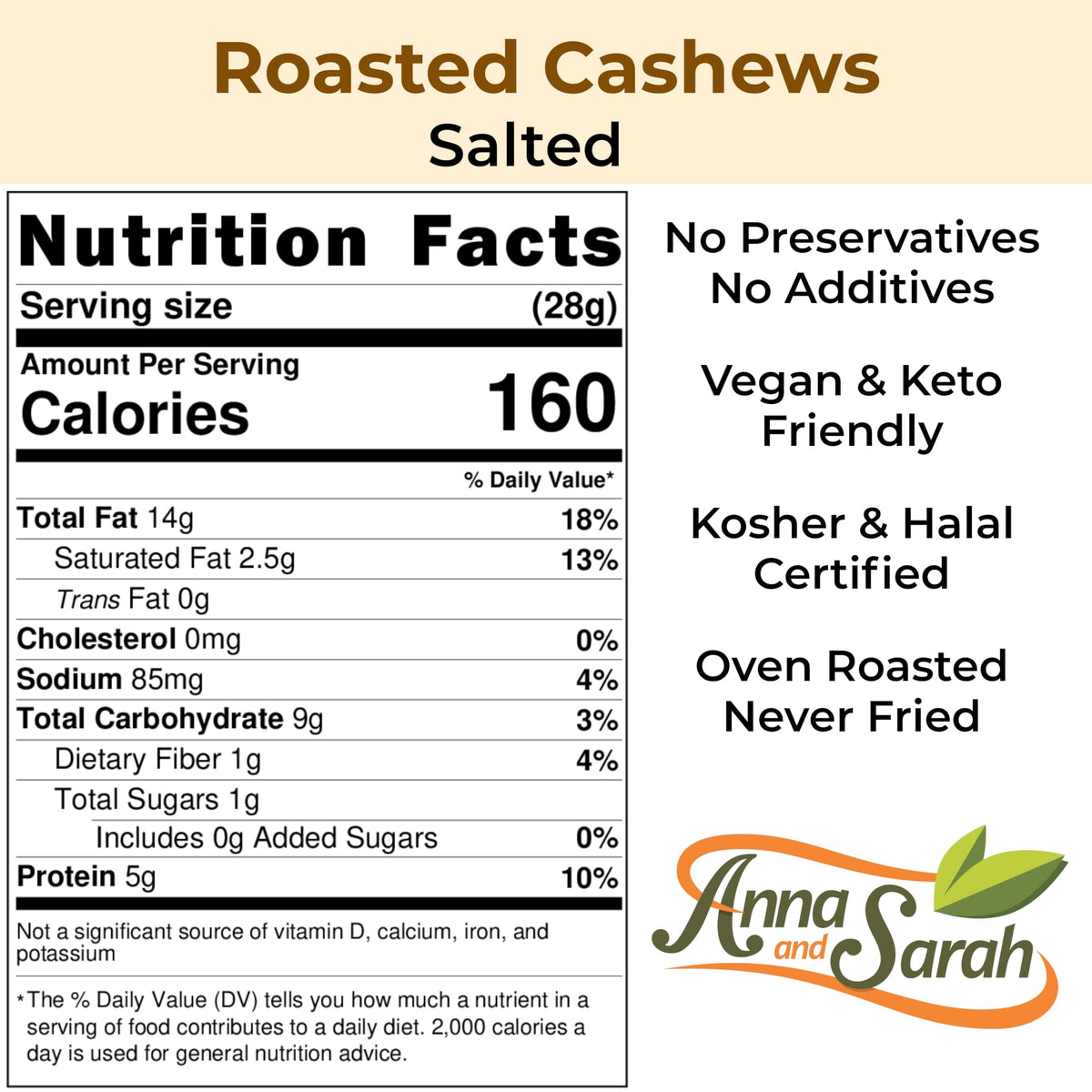 Anna and Sarah cashews roasted salted in a bowl showing crunchy texture and aroma.