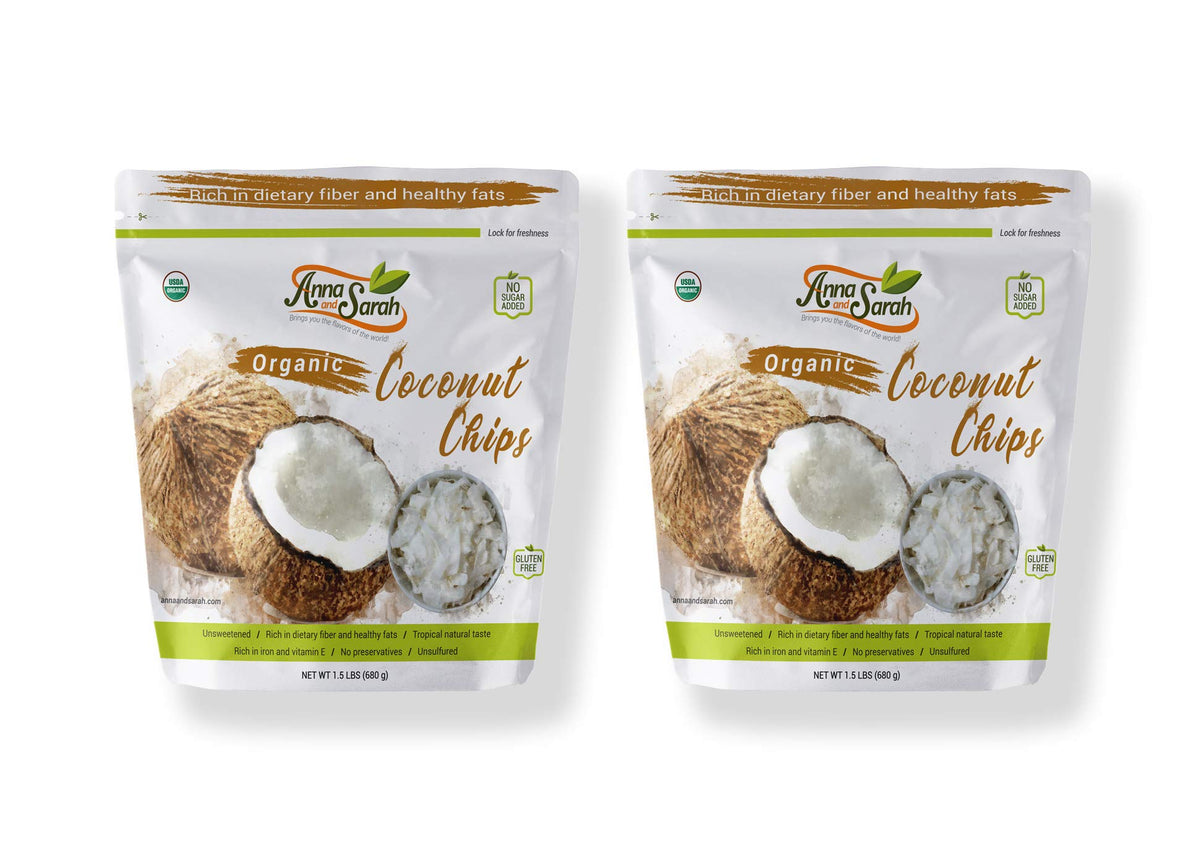 Close-up of Anna and Sarah coconut chips showing natural texture and color.