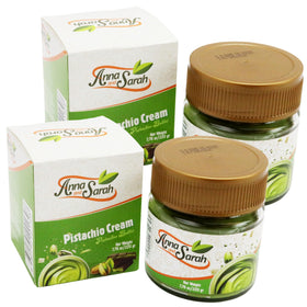 Anna and Sarah pistachio butter in a glass jar for easy snacking.
